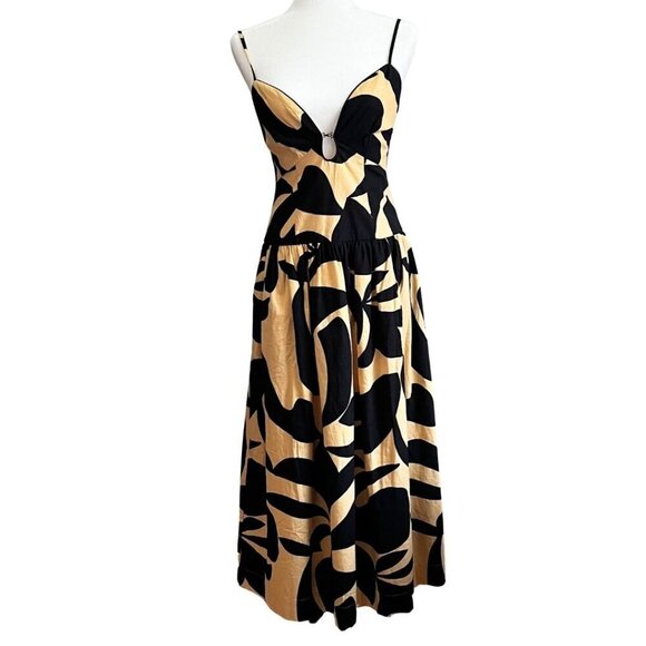 NWT MON RENN SURREAL BLACK YELLOW KEYHOLE SPAGHETTI STRAPS MIDI DRESS - XS - Picture 1 of 12
